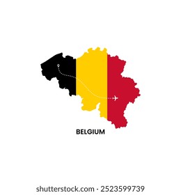 Belgium map and flag Flight Icon. World travel concept airplane flying Vector Image.