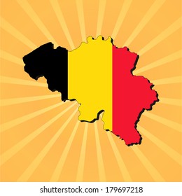 Belgium map flag on sunburst vector illustration