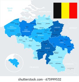 Belgium map and flag - vector illustration