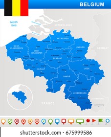 Belgium map and flag - vector illustration