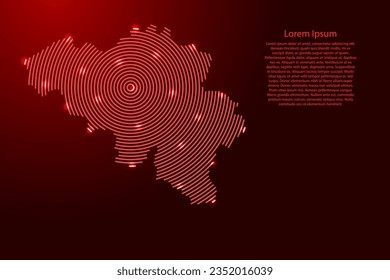 Belgium map from futuristic concentric red circles and glowing stars for banner, poster, greeting card
