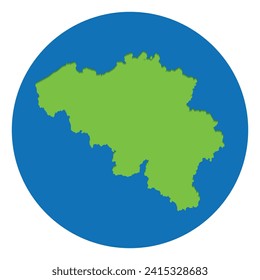 Belgium map. Map of Belgium in green color in globe design with blue circle color.