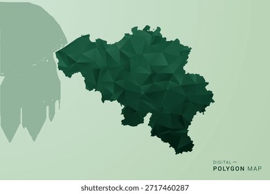 Belgium Map - Green Polygon Style Vector Illustration, Low Poly Geometric Design with Clean Silhouette on soft green Background.
