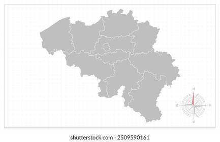 Belgium map with grey style and compas element.