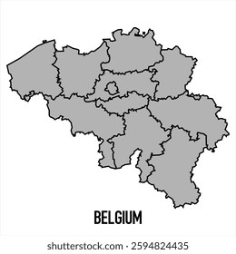 Belgium map in grey style isolated on white background. Vector illustration