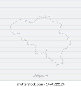 Belgium map hand drawn gray outline on notebook background. Vector Illustration EPS10.
