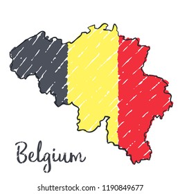 Belgium map hand drawn sketch. Vector concept illustration flag, children's drawing.