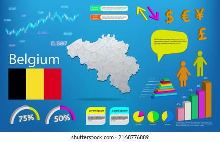 belgium map info graphics - charts, symbols, elements and icons collection. Detailed belgium map with High quality business infographic elements.