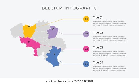 Belgien Karte Infografik Vorlage mit 4 Optionen. Belgien politische Karte Infografik zur Präsentation.