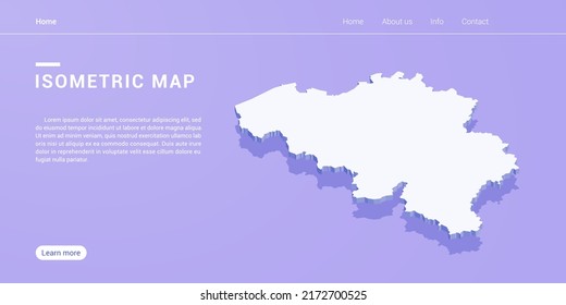 Belgium map of isometric purple vector illustration. Web banner layout template.