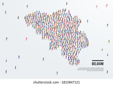 Belgium Map. Large group of people form to create a shape of Belgium Map. vector illustration.