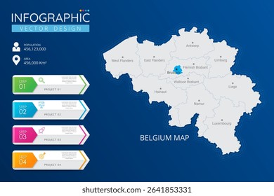 Belgium map with location pointer marks. High detailed country map with division, cities and capital infographic template. Vector illustration EPS10
