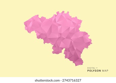 Belgium Map - Low poly polygon map design in soft pink pastel gradient on beige background, modern minimal geometric style, clean digital vector illustration.