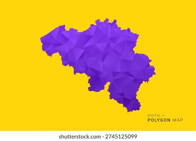 Belgium Map - Low poly polygon map in vibrant purple gradient on bold yellow background, modern minimal geometric style, clean digital vector illustration.