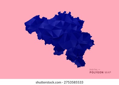 Belgium Map - Low poly polygon map in deep blue gradient on soft pink pastel background, modern minimal geometric design, clean digital vector illustration.
