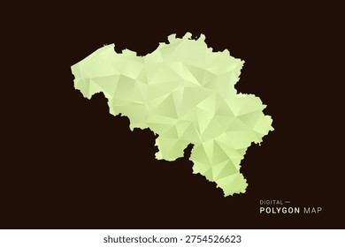 Belgium Map - Low poly polygon map in soft light green gradient on dark brown background, modern minimal geometric style, clean abstract vector illustration design.