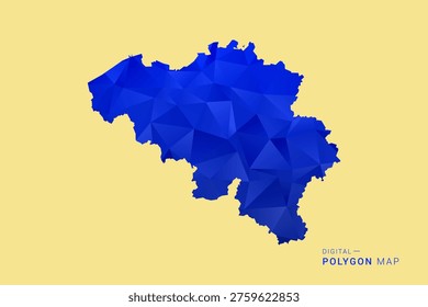Belgium Map - Low poly polygon map in deep blue gradient on soft beige background, modern minimal geometric design, clean abstract vector illustration with faceted triangulated style.