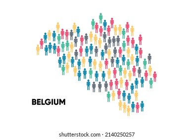 Belgische Karte von einer Gruppe von Menschen, Bevölkerung. Globalisierung. Menschen aus verschiedenen Ländern