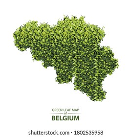 Die belgische Karte aus grünem Blatt auf weißem Hintergrund, Vektorgrafik eines Waldes, ist weltweit konzeptionell für die globalen Umweltprobleme