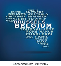 Belgium map made with name of cities - vector illustration