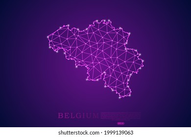 Belgium Map mash line and point scales on purple technology background. Wire Frame 3D mesh polygonal network line, design sphere, dot and structure -  Vector illustration eps 10