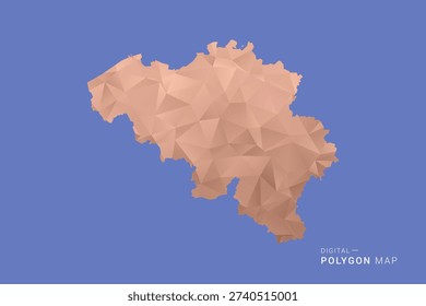 Belgium Map - Orange Polygon Vector Illustration on Deep Blue Background, Low Poly Geometric Design, Modern Abstract Country Silhouette for Infographics and Presentation Use.