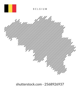 Belgium map from pattern of black slanted parallel lines. Belgian map with gray diagonal lines. Silhouette of a country made of oblique hatching. Vector illustration isolated on white.