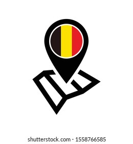Belgium Map and pin vector icon. Make your own custom location pin icon. Navigation and route concept illustration.