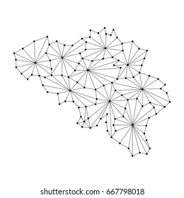 Belgium map of polygonal mosaic lines, rays and dots vector illustration. 