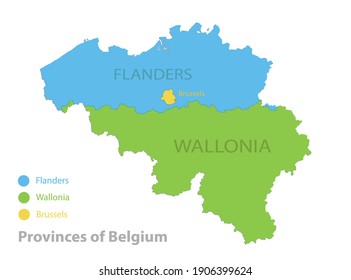 Belgium map, Provinces of Belgium, color map isolated on white background vector
