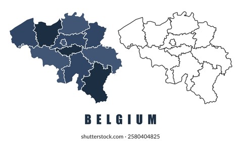 Belgium map regions border outline vector set