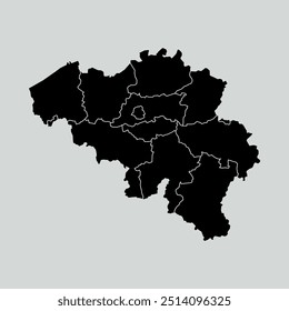 Mapa de Bélgica con regiones aisladas sobre fondo blanco. Mapa de Bélgica. Ilustración vectorial