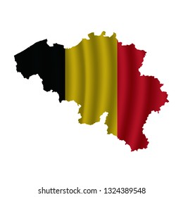 Belgische Karte mit gepolsterter Flagge auf weißer Abbildung. Waving Fabric Flag Karte von Belgien. Karte von Europa. Vektorweißer Hintergrund. Vektorgrafik eps10.