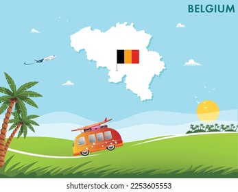 Belgium map with travel and tourism theme vector illustration design