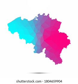 Belgium map triangle low poly geometric polygonal abstract style. Belgium abstract map. Cyan pink gradient abstract tessellation modern design background low poly. Vector illustration