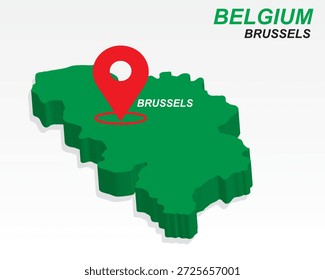Belgien Map Vektor, Brüssel Hauptstadt Marker auf Grün 3D Country Shape, Belgien Infografik Design, bearbeitbare Zielzeiger Belgien Geografie