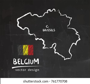 Belgium map, vector drawing on blackboard