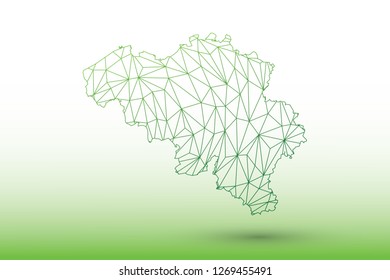 Belgium map vector of green color geometric connected lines using triangles on light background illustration meaning strong network