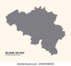 Belgien Map Vektorgrafik Sechseckige Halbtonmuster isolieren auf hellem Hintergrund. Hex Textur in Form einer Karte von Belgien. Moderne technologische Contour Karte von Belgien für Design oder Business Projekte