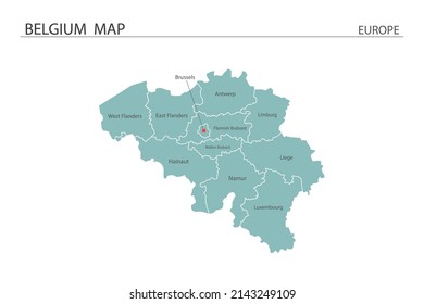 Belgien Karte, Vektorgrafik auf weißem Hintergrund. Karte haben alle Provinz und markieren die Hauptstadt von Belgien. 