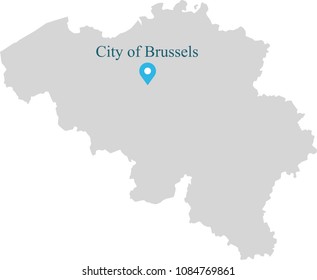 Belgium map vector outline illustration with capital location, City of Brussels, in gray background. Highly detailed accurate map of Belgium prepared by a map expert.