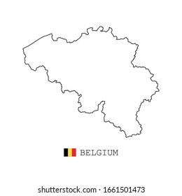 Belgium map vector. simple style thin line, linear. black on white and flag.