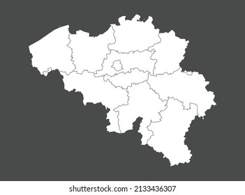Vector de mapa de Bélgica, color blanco, aislado en fondo gris
