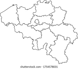 Belgium map in white color and black border on white background. Vector illustration.