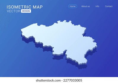 Belgium map white on blue background with isolated 3D isometric concept vector illustration.