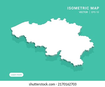 Belgium map white on green background with 3d isometric vector illustration.