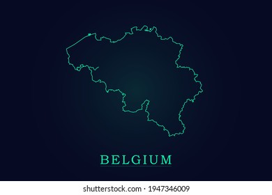 Belgien-Karte - Weltkarte-Vorlage für internationale Vektorgrafiken mit dünner grüner Umrisslinie oder skizzabiler Grafikskizze und grüner Farbe einzeln auf dunklem Hintergrund - VektorgrafikEPS10