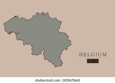 Belgium Map - World Map International vector template with old classic style and gray color on map isolated on brown background - Vector illustration eps 10 