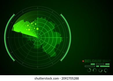 Belgium Map - World Map International vector template with futuristic circle radar style HUD, GUI, UI interface isolated on dark green background - Vector illustration eps 10