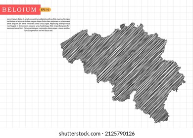 Belgium Map - World Map International vector template with black outline graphic sketch and old school style isolated on white grid background - Vector illustration eps 10